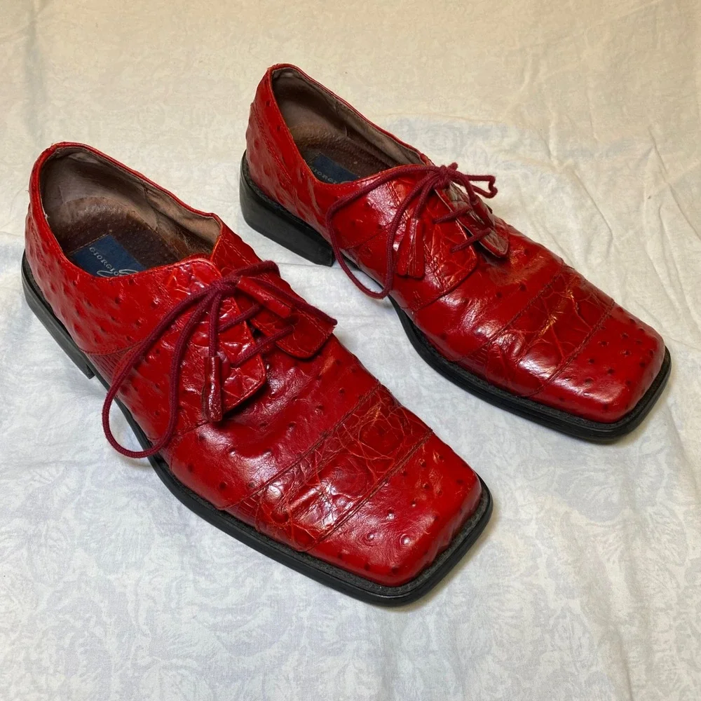 Giorgio Brutini Private Collection Red Ostrich Print Leather Shoes Men's 8.5M